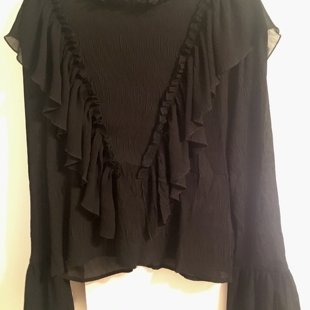 MOD flare sleeve black chiffon Long Sleeve Top